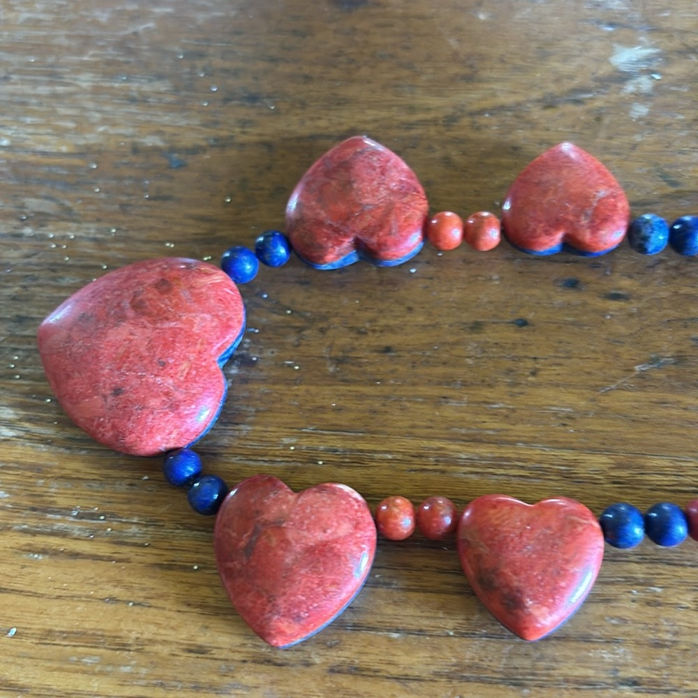 Mine Finds by Jay King lapis & coral reversible heart & bead 18” necklace - Picture 3 of 8